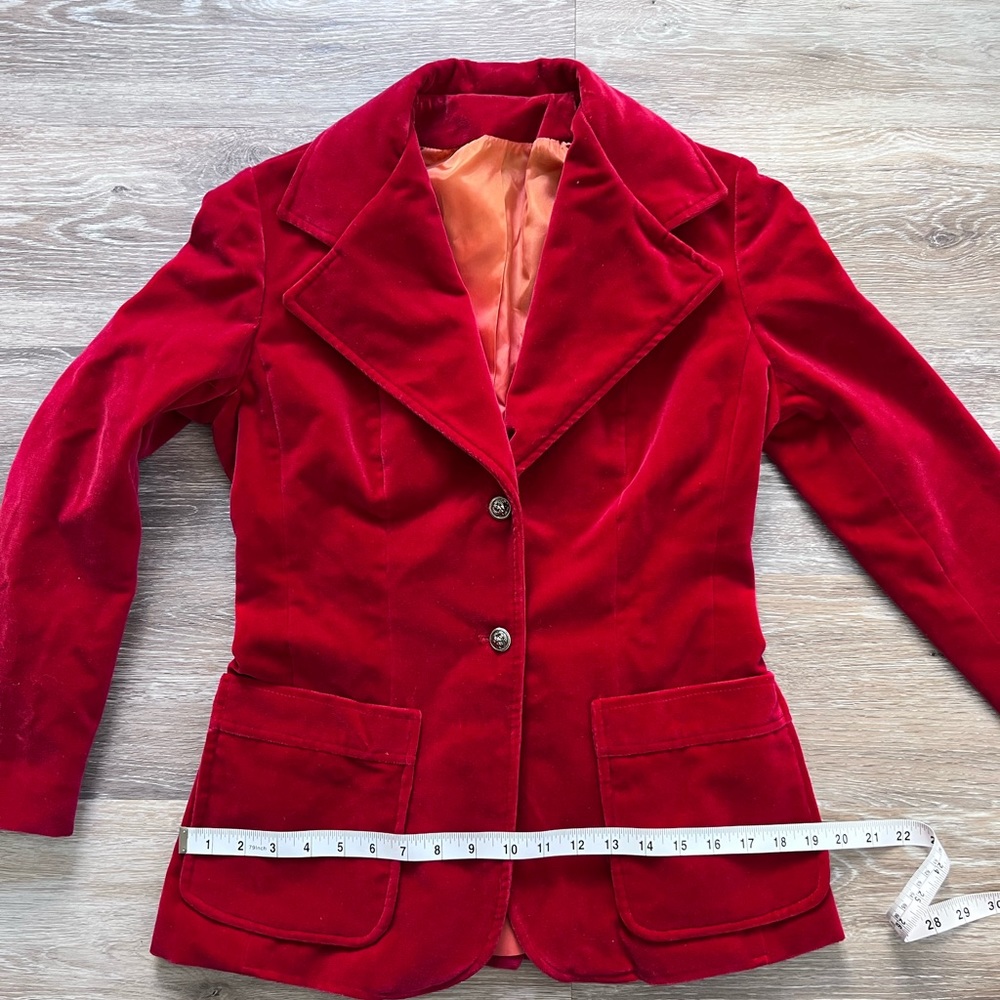 JL DE BALL Vintage Famous for Velvet Red Button Blazer Jacket Coat Size 8 - Picture 6 of 10